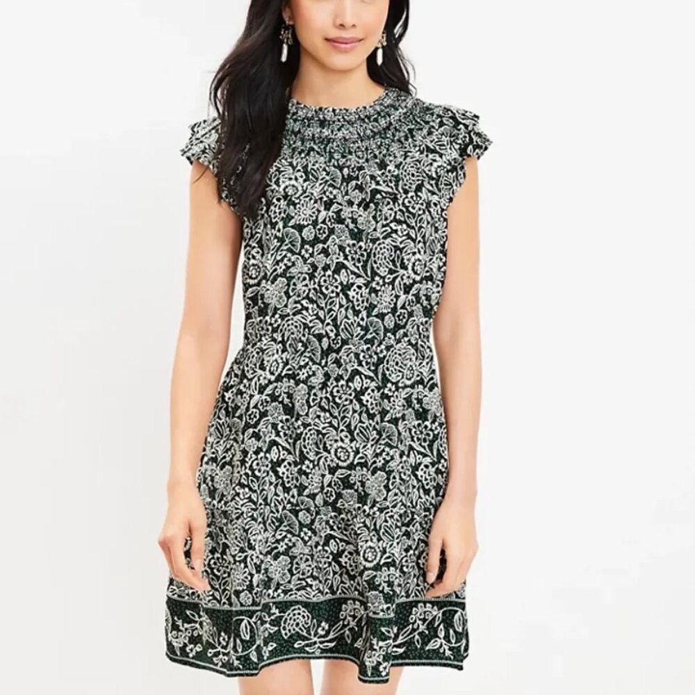 LOFT Garden Ruffle Tiered Swing Dress